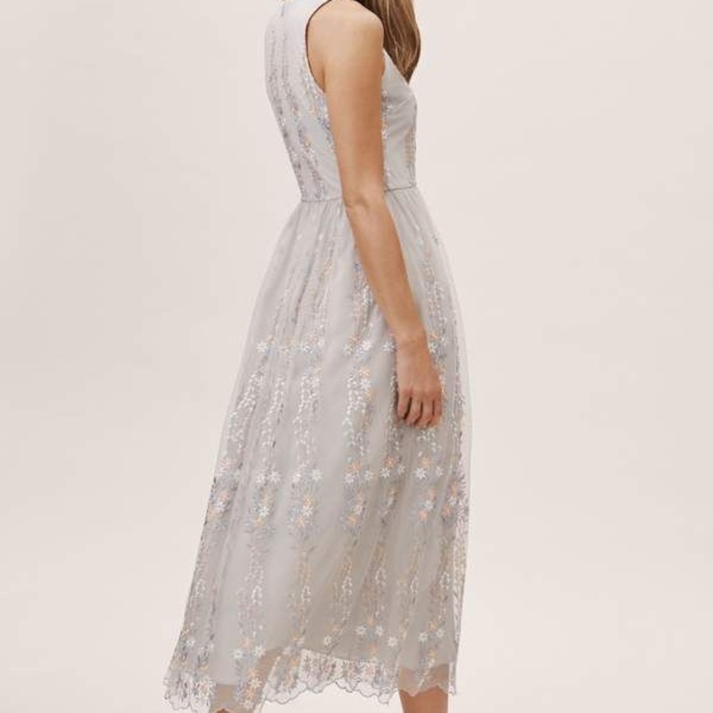 BHLDN Parsons Dress Light Gray/Silver Dress with Floral Embroidery - Picture 2 of 11